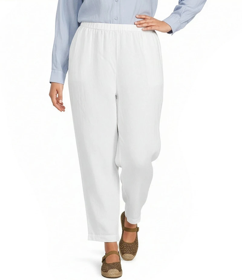Eileen Fisher Plus Size Organic Linen High Waisted Tapered Ankle Pants