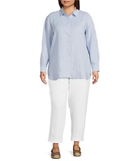Eileen Fisher Plus Size Organic Linen High Waisted Tapered Ankle Pants