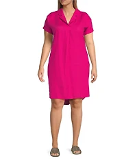Eileen Fisher Plus Size Organic Linen Notch Collar Cap Sleeve Shirtdress