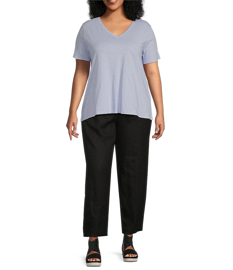 Eileen Fisher Plus Size Organic Linen Pleated Lantern Ankle Pants