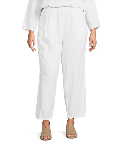 Eileen Fisher Plus Size Organic Linen Pleated Lantern Ankle Pants
