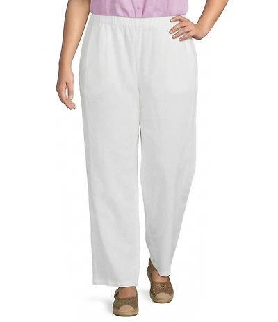 Eileen Fisher Plus Size Organic Linen Pleated Lantern Straight Leg Ankle Pants