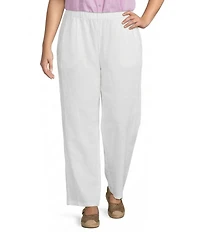 Eileen Fisher Plus Size Organic Linen Pleated Lantern Straight Leg Ankle Pants
