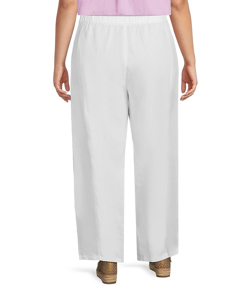 Eileen Fisher Plus Size Organic Linen Pleated Lantern Straight Leg Ankle Pants