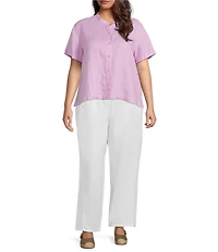 Eileen Fisher Plus Size Organic Linen Pleated Lantern Straight Leg Ankle Pants