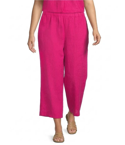 Eileen Fisher Plus Size Organic Linen Pull-On Wide Leg Crop Pants