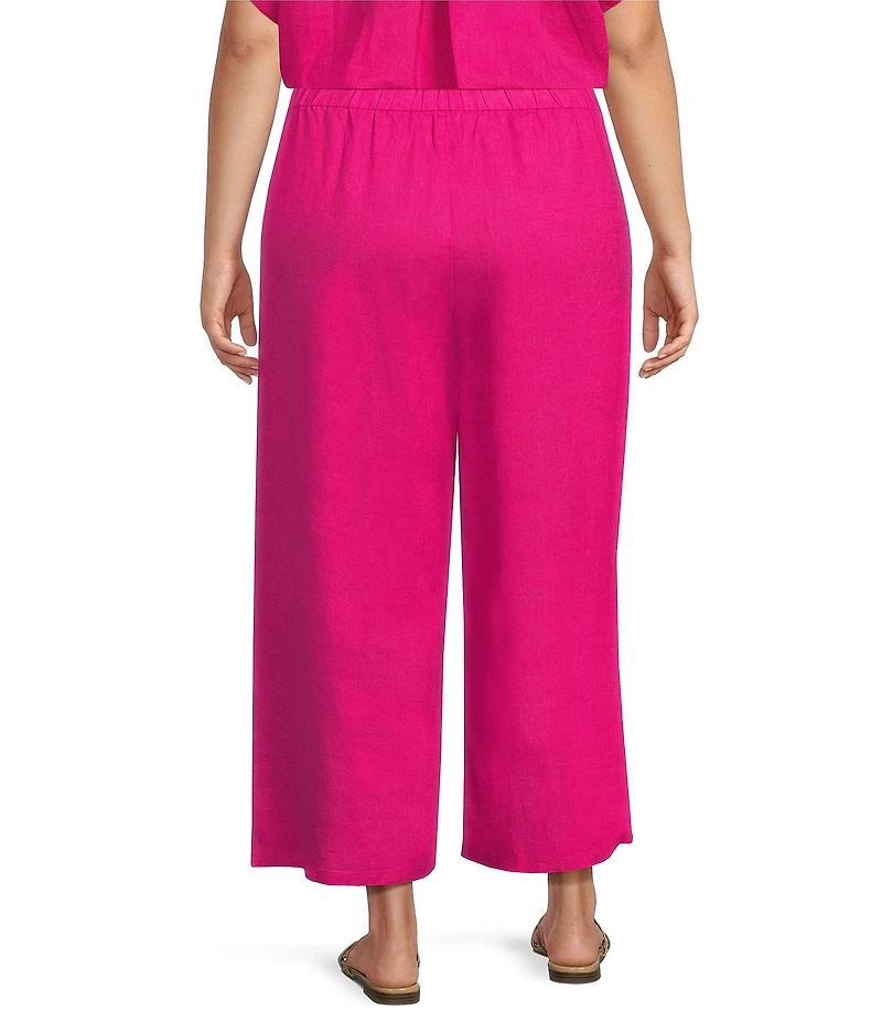 Eileen Fisher Plus Size Organic Linen Pull-On Wide Leg Crop Pants