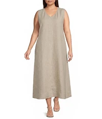 Eileen Fisher Plus Size Organic Linen V-Neck Sleeveless Maxi Dress