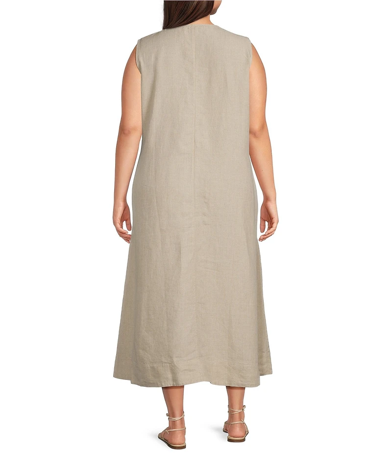 Eileen Fisher Plus Size Organic Linen V-Neck Sleeveless Maxi Dress