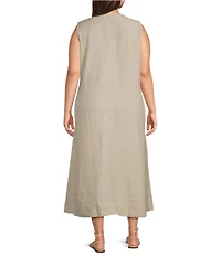 Eileen Fisher Plus Size Organic Linen V-Neck Sleeveless Maxi Dress