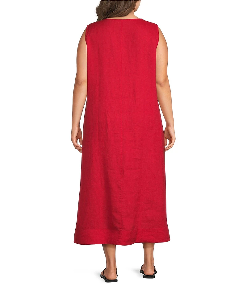 Eileen Fisher Plus Size Organic Linen V-Neck Sleeveless Maxi Dress