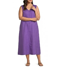 Eileen Fisher Plus Size Organic Linen V-Neck Sleeveless Maxi Dress
