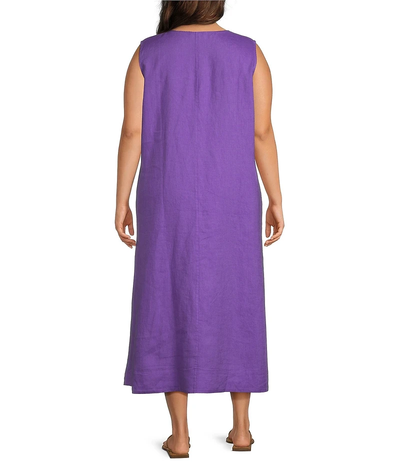 Eileen Fisher Plus Size Organic Linen V-Neck Sleeveless Maxi Dress