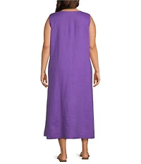 Eileen Fisher Plus Size Organic Linen V-Neck Sleeveless Maxi Dress