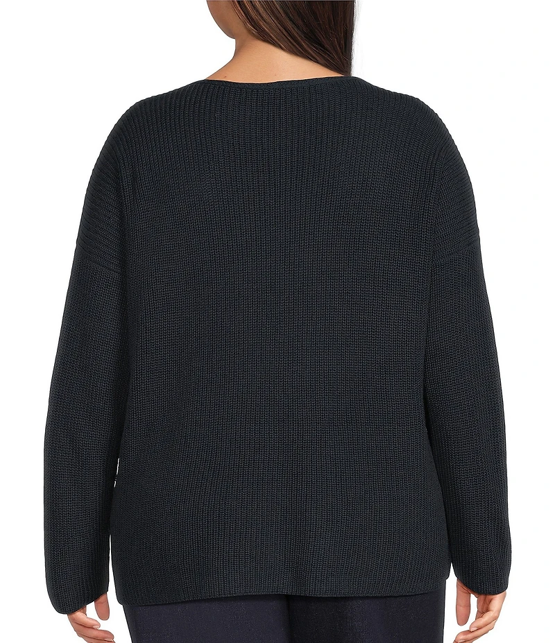 Eileen Fisher Plus Size Peruvian Cotton-Blend V-Neck Long Sleeve Sweater