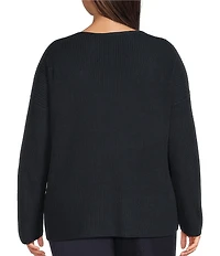 Eileen Fisher Plus Size Peruvian Cotton-Blend V-Neck Long Sleeve Sweater