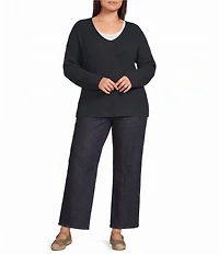 Eileen Fisher Plus Size Peruvian Cotton-Blend V-Neck Long Sleeve Sweater