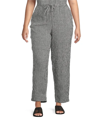Eileen Fisher Plus Size Puckered Organic Linen Gingham Taper Ankle Coordinating Pants