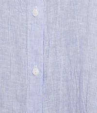 Eileen Fisher Plus Size Puckered Organic Linen Stripe Mandarin Collar Cap Sleeve Dress