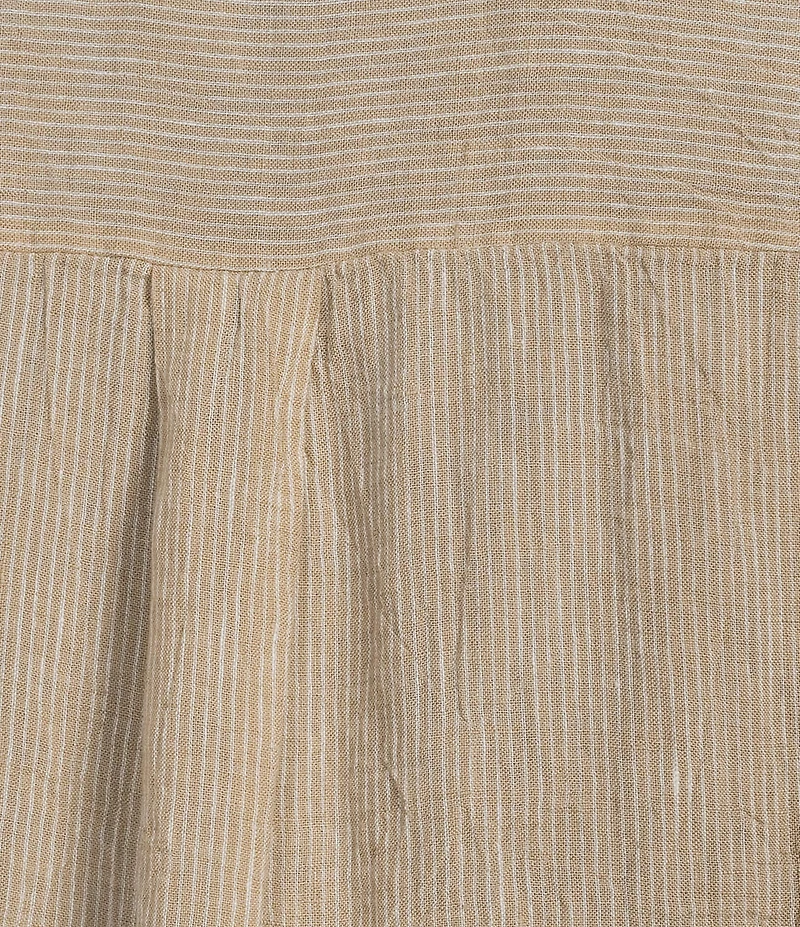 Eileen Fisher Plus Size Puckered Organic Linen Stripe Split V-Neck Long Sleeve Cut-Away Shirt