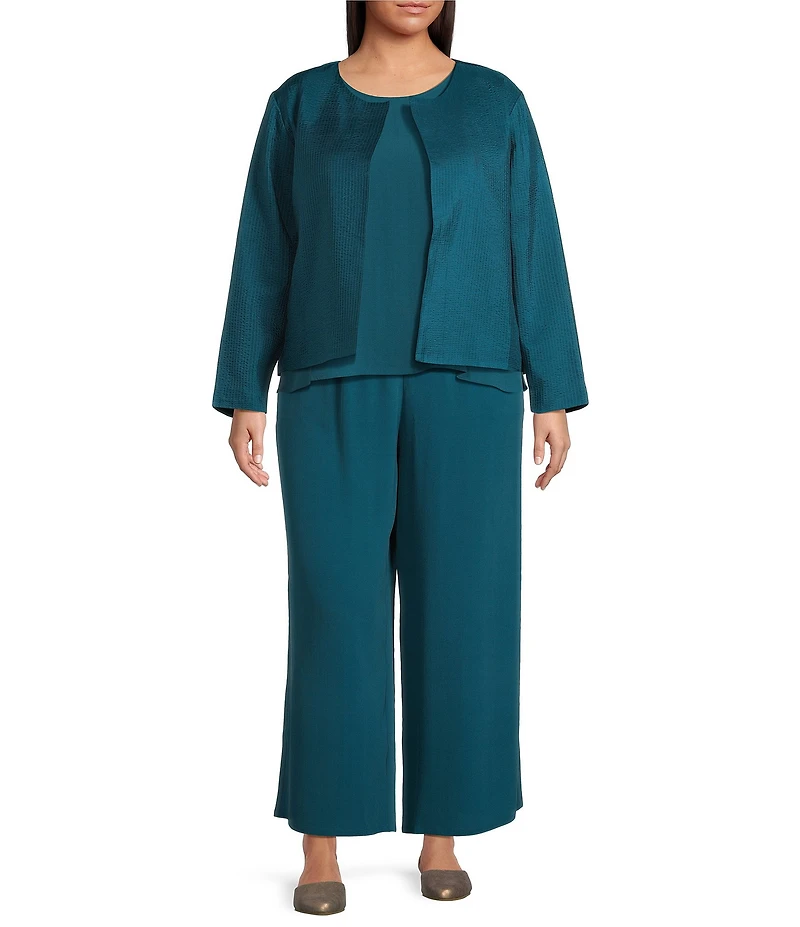 Eileen Fisher Plus Size Silk Georgette Crepe Wide-Leg Pull-On Ankle Pants