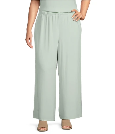 Eileen Fisher Plus Size Silk Georgette Crepe Wide-Leg Pull-On Ankle Pants