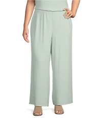 Eileen Fisher Plus Size Silk Georgette Crepe Wide-Leg Pull-On Ankle Pants