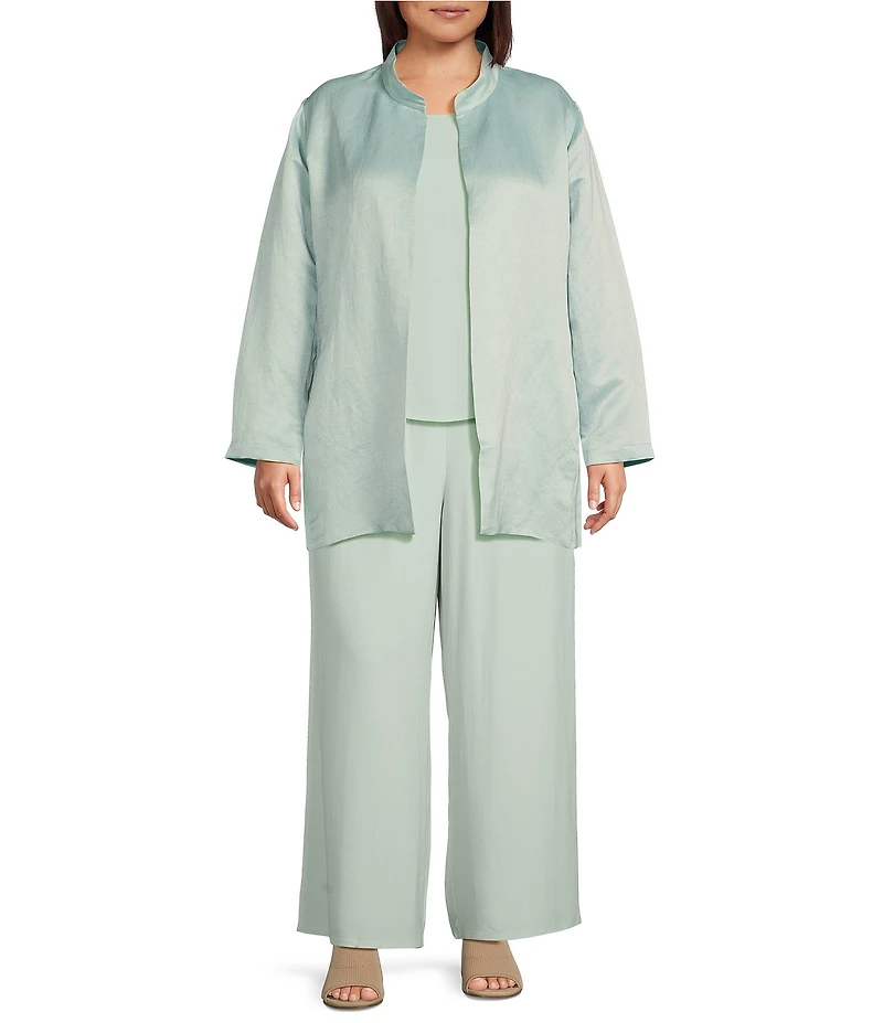 Eileen Fisher Plus Size Silk Georgette Crepe Wide-Leg Pull-On Ankle Pants