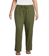 Eileen Fisher Plus Size Slubby Organic Cotton-Linen Straight Leg Pull-On Pant