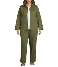 Eileen Fisher Plus Size Slubby Organic Cotton-Linen Straight Leg Pull-On Pant