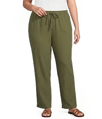 Eileen Fisher Plus Size Slubby Organic Cotton-Linen Straight Leg Pull-On Pants