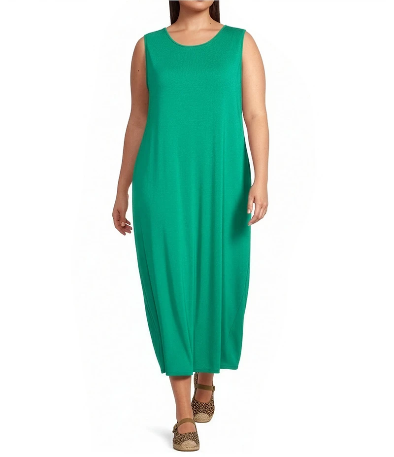 Eileen Fisher Plus Size Stretch Jersey Knit Round Neck Sleeveless Oval Maxi Dress