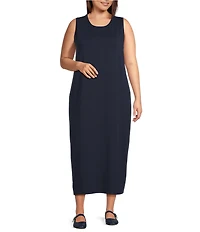 Eileen Fisher Plus Size Stretch Jersey Knit Round Neck Sleeveless Oval Midi Dress