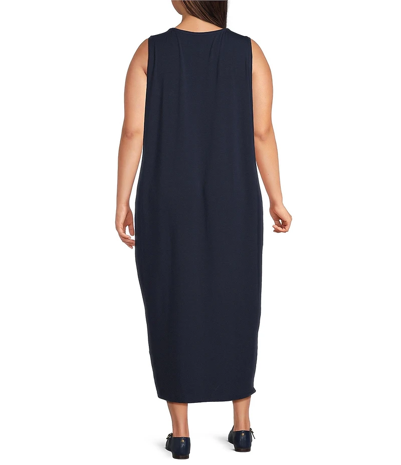 Eileen Fisher Plus Size Stretch Jersey Knit Round Neck Sleeveless Oval Midi Dress