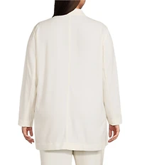 Eileen Fisher Plus Size Stretch Wool Blend Crepe Notch Lapel Long Sleeve Blazer