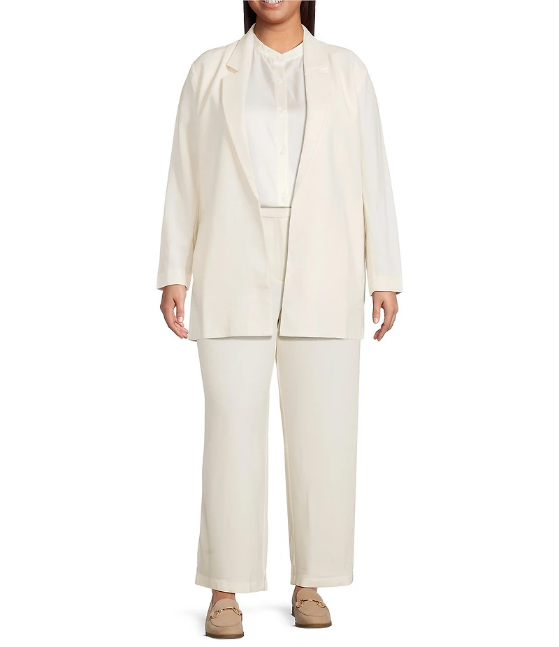 Eileen Fisher Plus Size Stretch Wool Blend Crepe Notch Lapel Long Sleeve Blazer