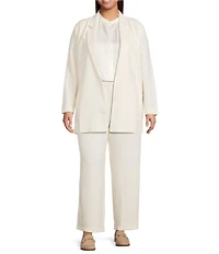 Eileen Fisher Plus Size Stretch Wool Blend Crepe Notch Lapel Long Sleeve Blazer