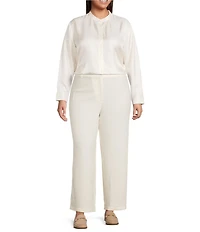 Eileen Fisher Plus Size Stretch Wool Blend Crepe Wide Leg Pants