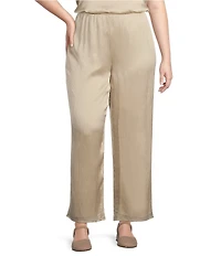 Eileen Fisher Plus Size Striated Silk Satin Straight Leg Pull-On Ankle Pants