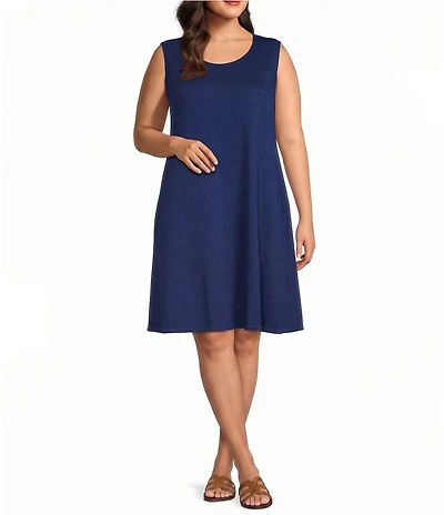 Eileen Fisher Plus Size Terry Garment Dyed Round Neck Sleeveless A-Line Dress