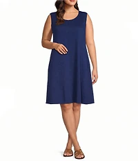 Eileen Fisher Plus Size Terry Garment Dyed Round Neck Sleeveless A-Line Dress