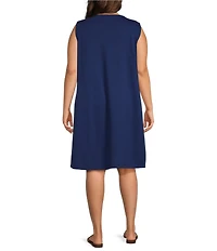 Eileen Fisher Plus Size Terry Garment Dyed Round Neck Sleeveless A-Line Dress