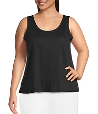Eileen Fisher Plus Size Texture Organic Linen Knit Scoop Neck Sleeveless Tank