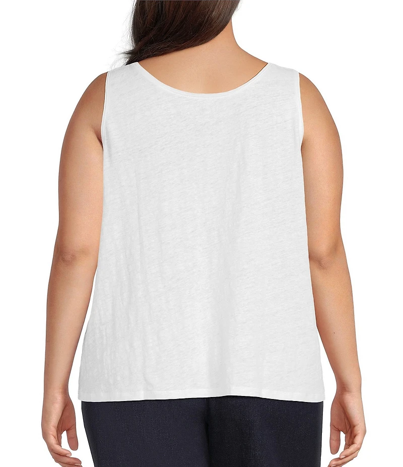 Eileen Fisher Plus Size Texture Organic Linen Knit Scoop Neck Sleeveless Tank