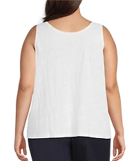 Eileen Fisher Plus Size Texture Organic Linen Knit Scoop Neck Sleeveless Tank