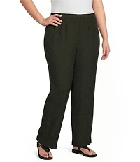 Eileen Fisher Plus Size Textured Crinkle Woven Plisse Wide Leg Pull-On Ankle Pants
