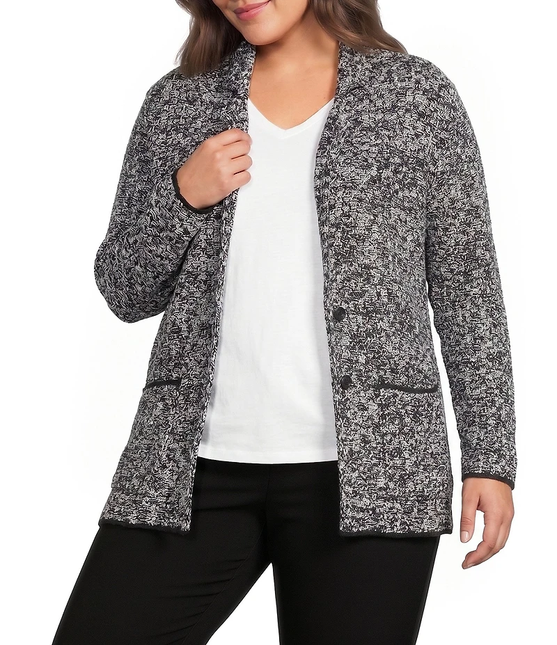 Eileen Fisher Plus Size Two-Tone Yarn Notch Collar Long Sleeve Two Button-Front Jacket