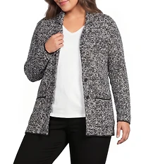 Eileen Fisher Plus Size Two-Tone Yarn Notch Collar Long Sleeve Two Button-Front Jacket