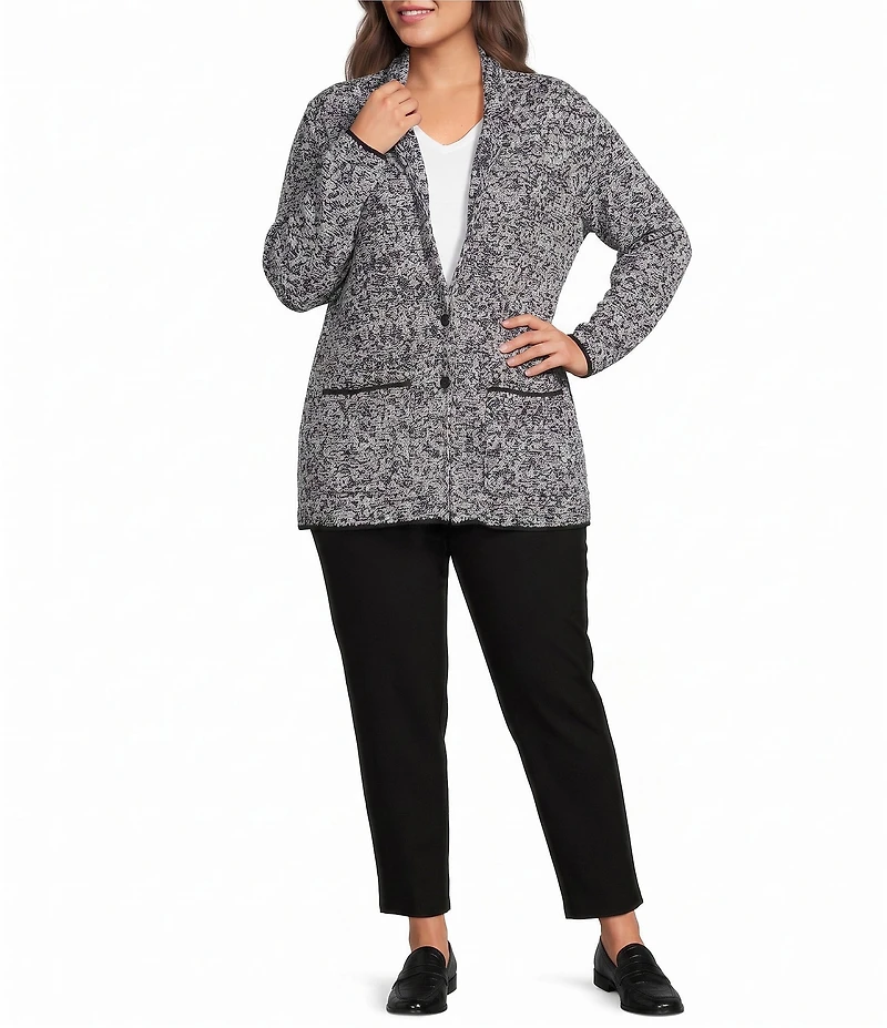 Eileen Fisher Plus Size Two-Tone Yarn Notch Collar Long Sleeve Two Button-Front Jacket