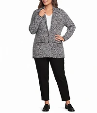 Eileen Fisher Plus Size Two-Tone Yarn Notch Collar Long Sleeve Two Button-Front Jacket
